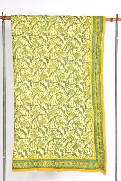 FLORAL JAAL HANDBLOCK PRINT QUILT, Color : Yellow