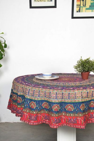 MEDALLION MULTICOLOR ROUND TABLE COVER, Size : 70R