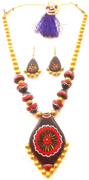Brilliant Terracotta Neckace Sets intricate and delicate carvings and designs