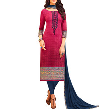Long Sleeves Pink and Navy Blue Color Crepe Fabric Salwar Suit