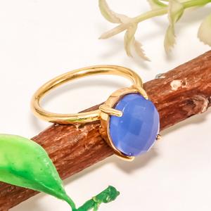 Blue Chalcedony Stone Silver Gold Plated Rings