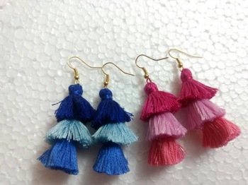 Plastic Silk thread stack earrings, Occasion : Anniversary, Engagement, Gift, Party, Wedding, auspicious ceremonies