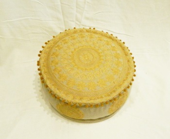 100% Cotton Round Machine embroidered pouffe, Style : Hand Quilted, Pattern : Patchwork