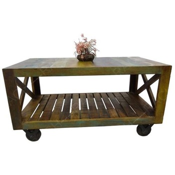 Rustic Solid Wood Coffee Table with wheel