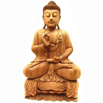 Hand Carved Natural Wooden Meditation Sitting Buddha Statue
