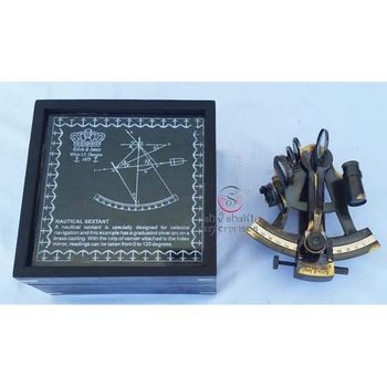 Antique Collectible Nautical Brass Marine Sextant Wooden Box