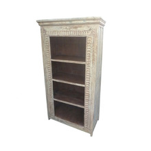 Antique White Washed Wooden Carved Book Shelf Manufacturer In