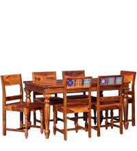Solid Wood Six Seater Dining Set in Honey Oak Finish