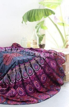 Purple peacock mandala round tapestry college room cool wall hanging