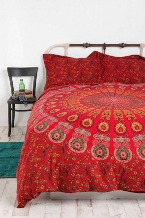 Red mandala quilt cover bohemian duvet cover with 2 pillows