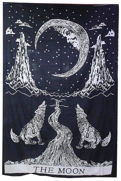 Cotton print crying wolf tapestry, Color : BLACK WHITE