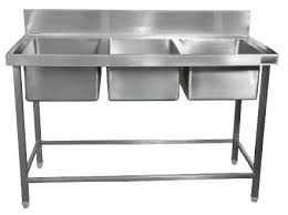 Polished Stainless Steel three sink units, for Kitchen Equipment, Restaurants, Cafe, Bar, Feature : Washable