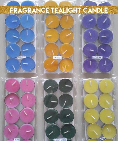 Candlelights Round Wax Fragrance Tea Light Candle, Color : Green, Pink, Yellow, blue