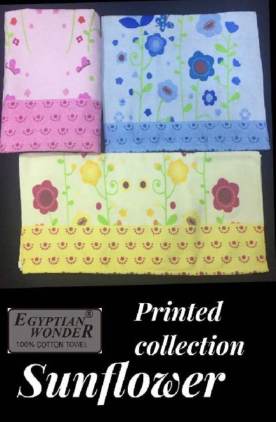 Rectangle Cotton Sunflower Printed Towels, for Bath, Beach, Style : Dobby