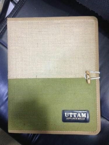 Rectangular Brown & Green Jute File Folder, For Keeping Documents, Pattern : Plain