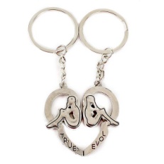 Couple Heart Keychain, Color : Metallic, Silver