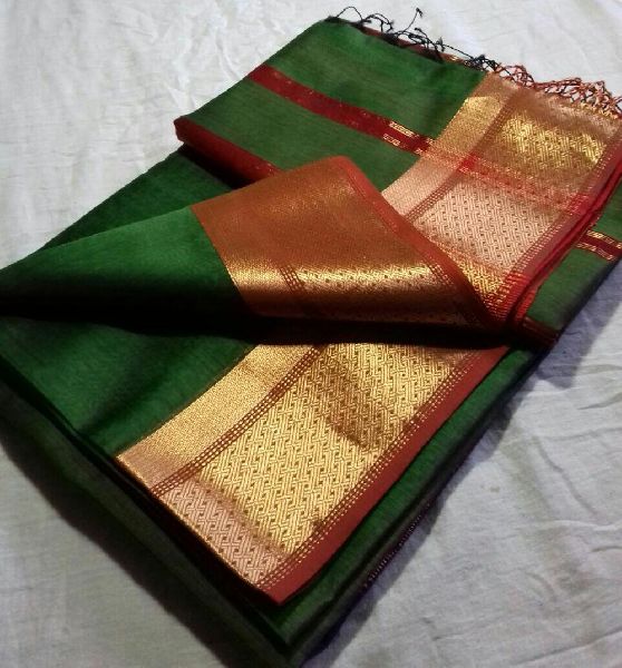 Cotton Handloom Saree, Color : Green