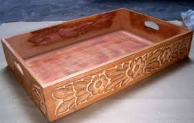 Rectangular Polished Wooden Carved Tray, for Serving Food, Feature : Perfect Shape