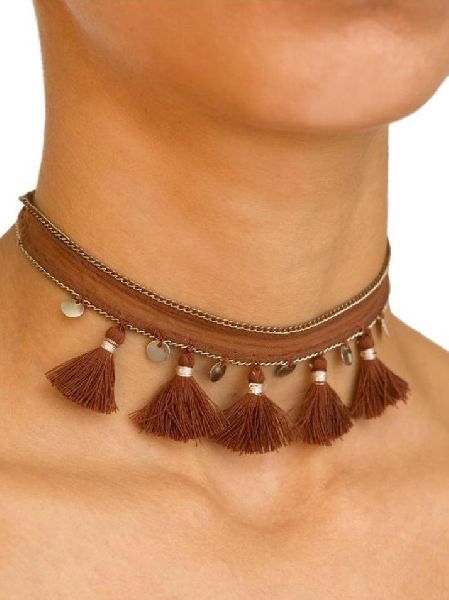 Fringed Brown Scarf Necklace, Style : Modern