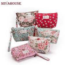 Printed Fabric Cosmetic Pouches, Color : Black, Blue, Brown.Green, Multicolor, Pink, Yellow