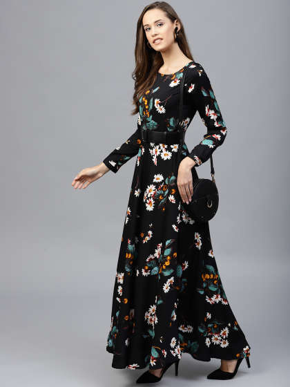Printed Western Maxi Dress, Size : L, XL, XXL, etc