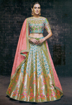 Buy Striking Green & Red Banarasi Brocade Wedding Wear Lehenga Choli designs  online | Lehenga-Saree
