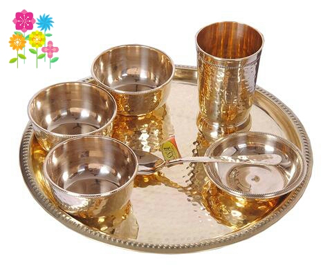 Polished Brass Round Thali Set, for Home, Hotel, Feature : Fine Finished, Rust Proof