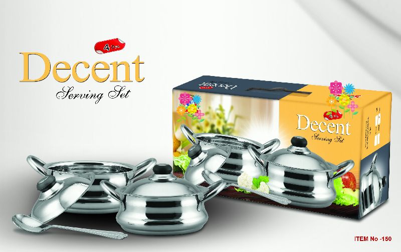 Polished Stainless Steel Decent Serving Set, Feature : Fine Finished, Light Weight