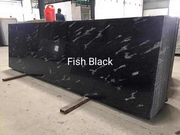 Polished Fish Black Granite Slabs
