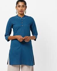 Round Neck Checked Chiffon Tunics Kurti, Size : L, M, XL, XXL