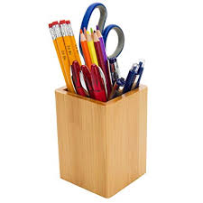 Rectengular WOODEN Pen Holder, for Home, Office, School, Pattern : Plain