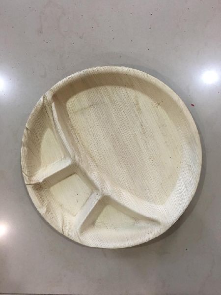 3 Partition Areca Leaf Plate, for Food Serving, Feature : Biodegradable, Disposable, Light Weight