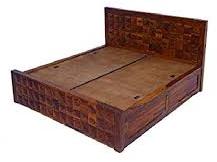 Rectangular teak wood bed, for Home, Hotel, Pattern : Plain