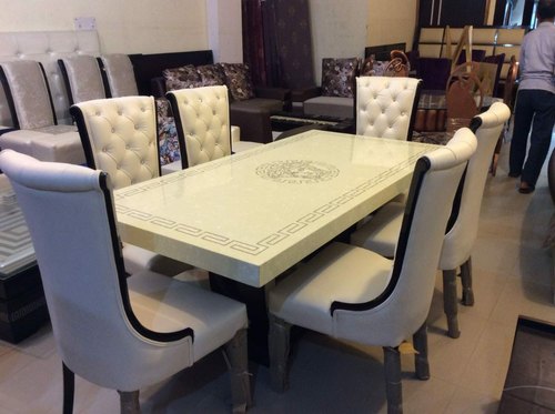 Six Seater Dining Table Set with Composite Marble Top Manufacturer in