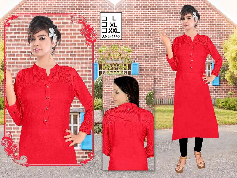 Long Sleeves Rayon Kurtis, Pattern : Plain, Occasion : Casual Wear