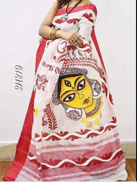 Handpainted DhoniyKhali TANT Saree for Festive is highly coveted all over the world