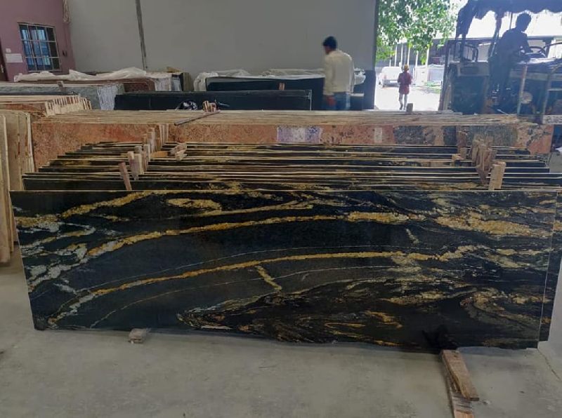 Flamed Brazilian Gold Granite Slabs, for Countertop, Flooring, Color : Golden