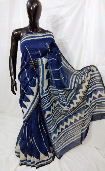 Dabu Hand Printed Chanderi Saree, Occasion : Festive Wear, Party Wear