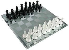 Square Polished glass chess set, for Playing, Packaging Type : Corrugated Box