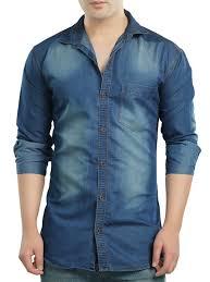 Checked Chanderi Denim Casual Shirt, Size : XL