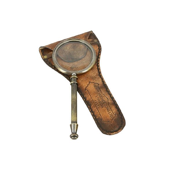 8 Inches Antique Brass Magnifying Glass Vintage Collectible Magnifier With Leather Case