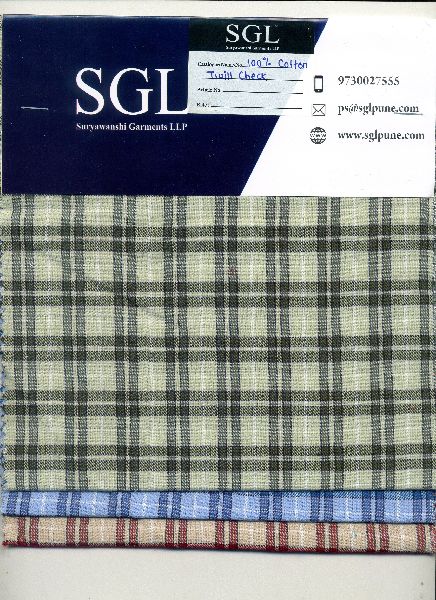 Twill Checks Cotton Fabric, for Garments, Color : Multicolor