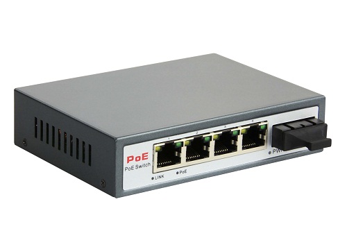 5-Port PoE Switch with 4 High Power PoE Ports and 1 SC Fiber Port