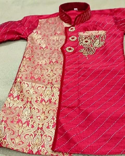 Polyester kids kurta sherwani, Pattern : Embroidered