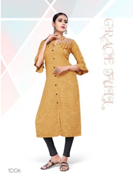 Printed Chanderi Ladies Kurti, Size : M, XL, XXL, XXXL