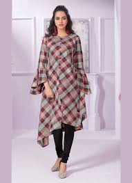 Checked Chanderi designer kurti, Size : L, M, XL, XXL, XXXL