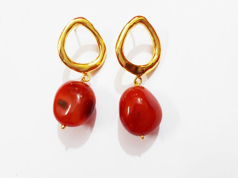 Polished Brass JR-ER001 Gemstone Earrings, Occasion : Casual Wear