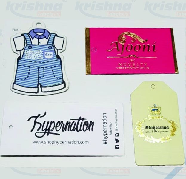 Printed. Kraft Paper Glossy Lamination Clothes Name Tags, Size : Multisize