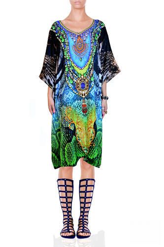 Digital Printed Crystal Embellished Georgette Kaftan, Occasion : Beach Wear