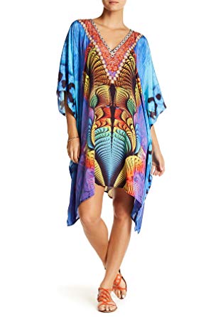 Crepe Digital Print Embellished Kaftan, Occasion : Beach Wear